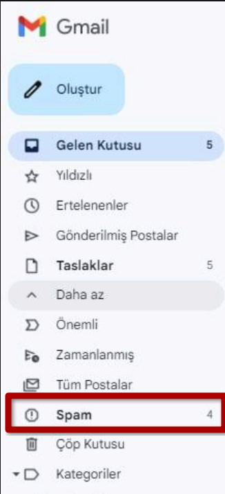 Gmail Spam Klasörü Yeri